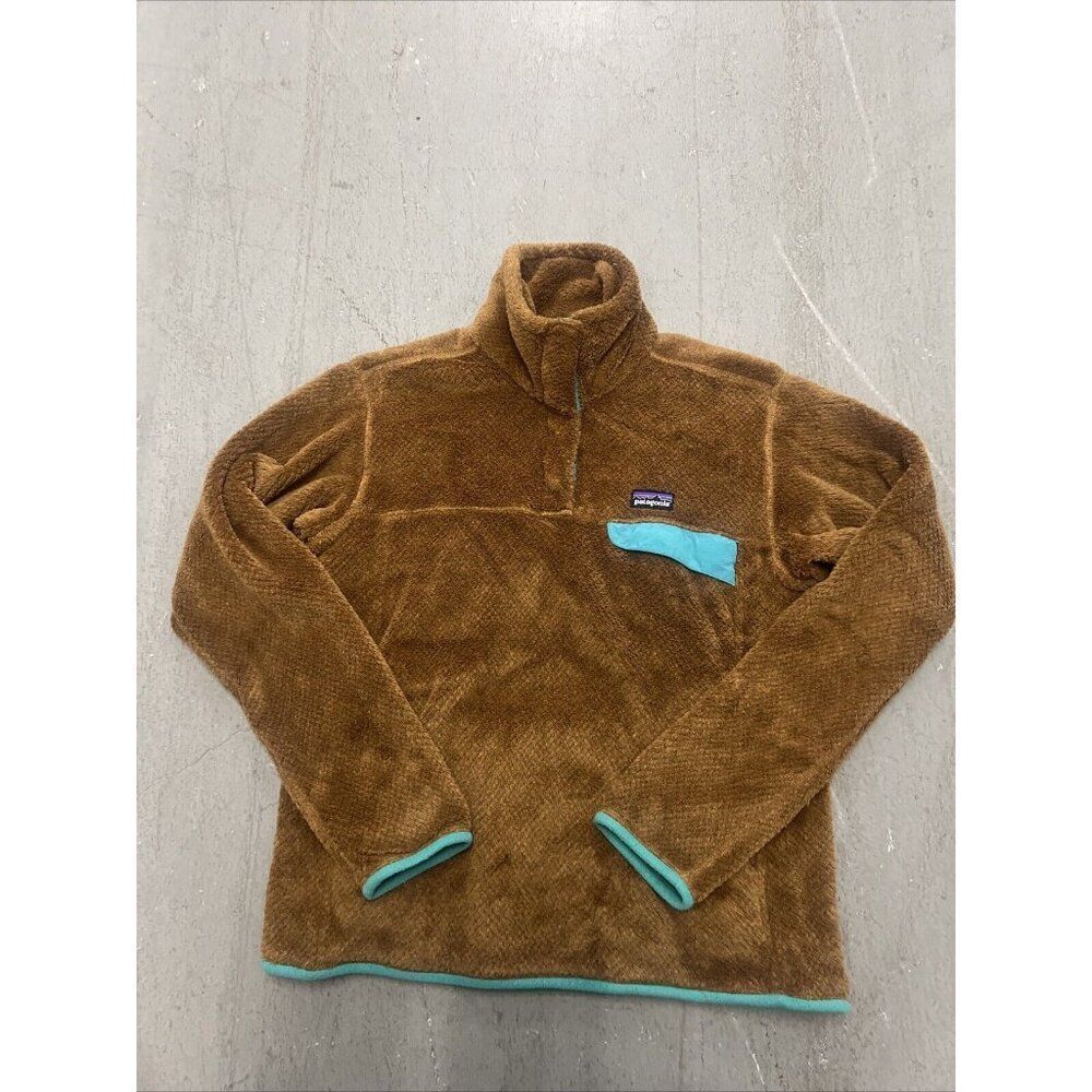 Women’s Size Medium Patagonia Retool Snap T Pullover Jacket Fleece Tan Teal